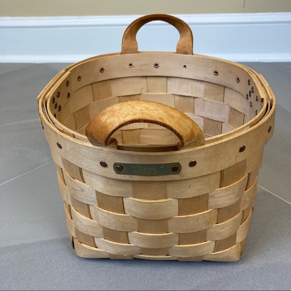 Vintage Mountain Trails Baskets Hand Crafted in US Weaved Basket Leather Hand. - Picture 1 of 16
